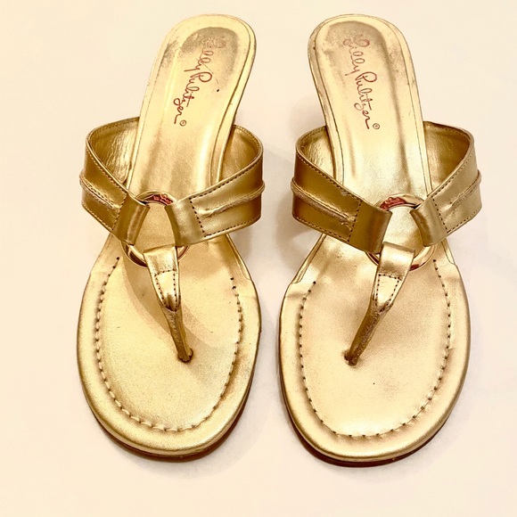 Lilly Pulitzer Shoes - Lilly Pulitzer McKim Wedge Sandal 7 Gold Leather
